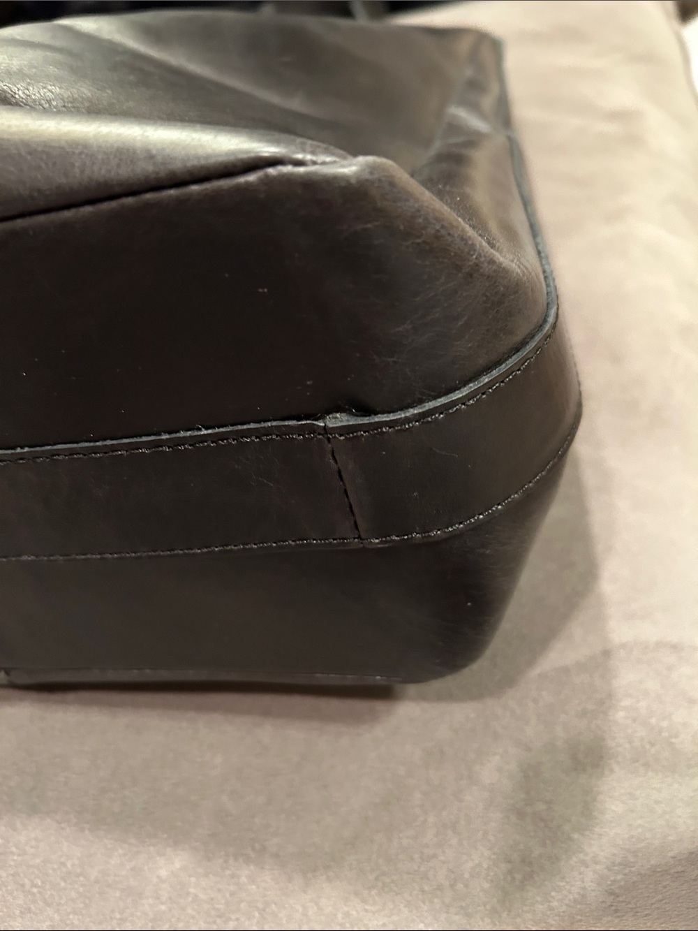 ABLE Black Genuine Leather Hobo Bag Shoulder Purse Adjustable Strap Zip Closure - Picture 6 of 12